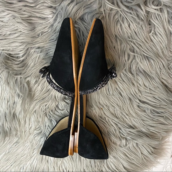 J.Crew Suede d'Orsay black  flats with glitter bow - Picture 6 of 12